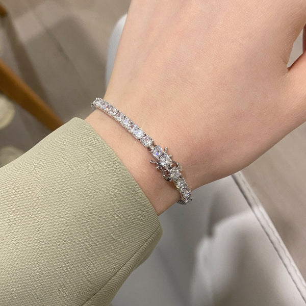 [Clover Jewelrys]Pulsera de tenis con circonitas de corte redondo, lujosa y ornamentada