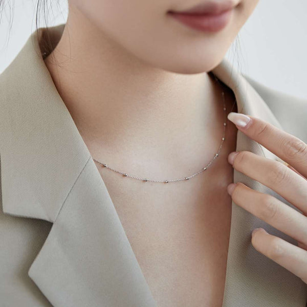 [Clover Jewelrys]Cadena de clavícula con cuentas pequeñas, Collar sencillo