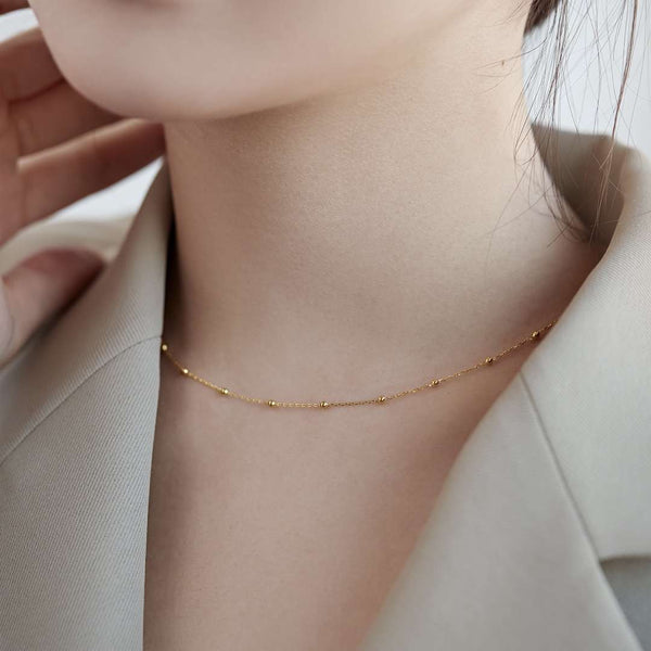 [Clover Jewelrys]Cadena de clavícula con cuentas pequeñas, Collar sencillo