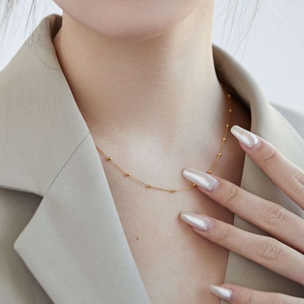 [Clover Jewelrys]Cadena de clavícula con cuentas pequeñas, Collar sencillo