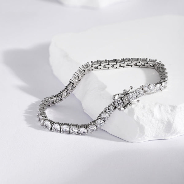 [Clover Jewelrys]Pulsera de tenis con circonitas de corte redondo, lujosa y ornamentada