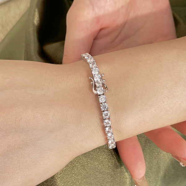 [Clover Jewelrys]Pulsera de tenis con circonitas de corte redondo, lujosa y ornamentada