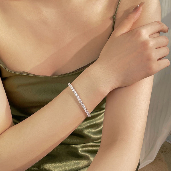 [Clover Jewelrys]Pulsera de tenis con circonitas de corte redondo, lujosa y ornamentada