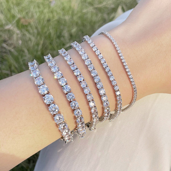 [Clover Jewelrys]Pulsera de tenis con circonitas de corte redondo, lujosa y ornamentada