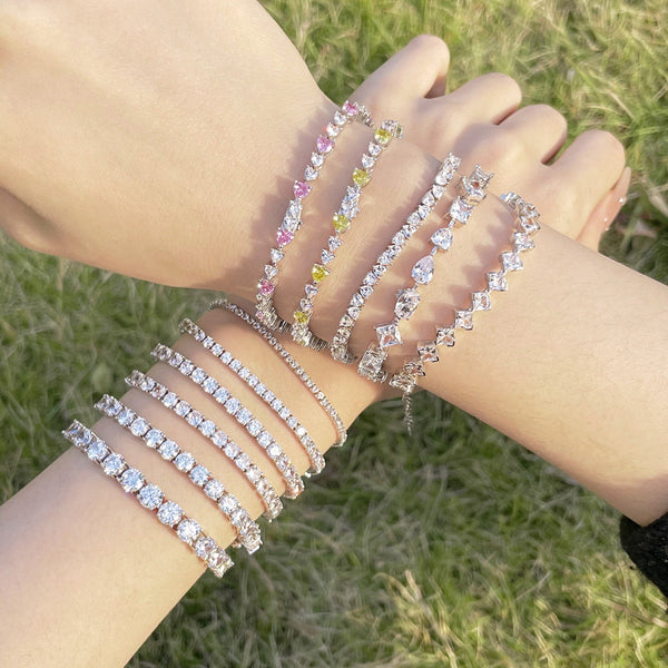 [Clover Jewelrys]Pulsera de tenis con circonitas de corte redondo, lujosa y ornamentada