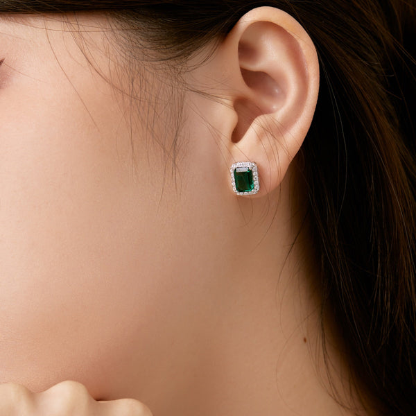 [Clover Jewelrys]Aretes de Banquete con Corte Esmeralda Lujosos y Delicados