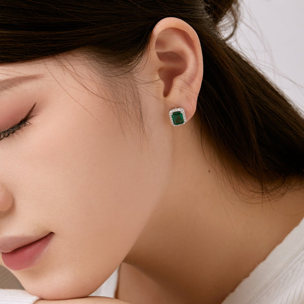 [Clover Jewelrys]Aretes de Banquete con Corte Esmeralda Lujosos y Delicados