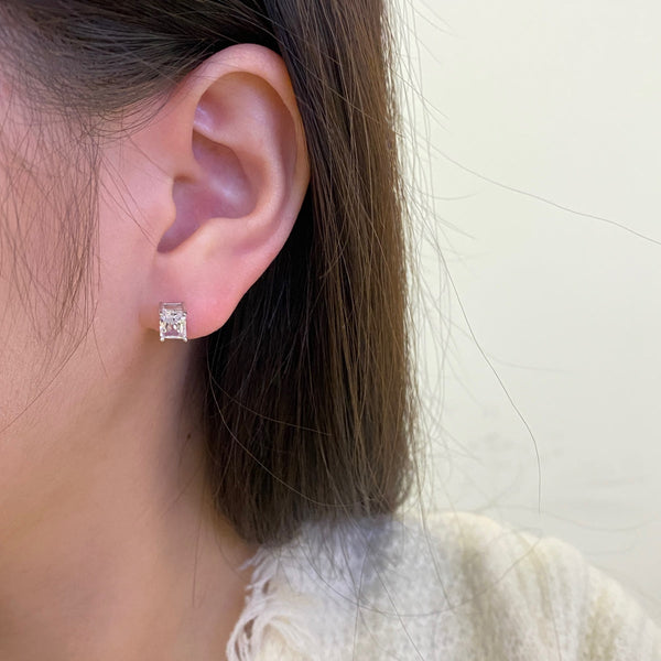 [Clover Jewelrys]Pendientes de botón con piedra central rectangular brillante y elegante