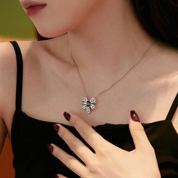 [Clover Jewelrys]Collar con forma de flor y corte esmeralda de lujo