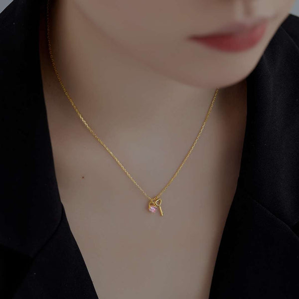 [Clover Jewelrys]Collar con colgante de llave única con forma de corazón