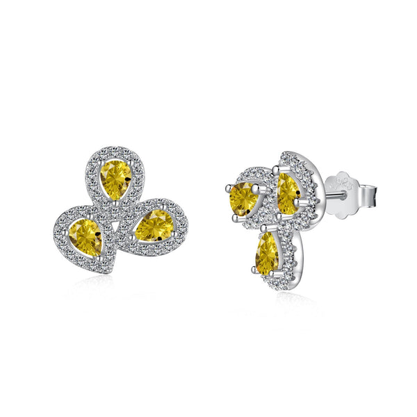 [Clover Jewelrys]Pendientes en forma de flor adornada con corte de pera para amantes