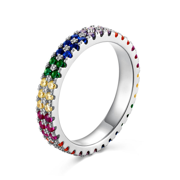 [Clover Jewelrys]Anillo de tenis único con corte redondo de colores