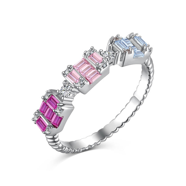 [Clover Jewelrys]Anillo de fiesta único con corte esmeralda y coloridos cristales