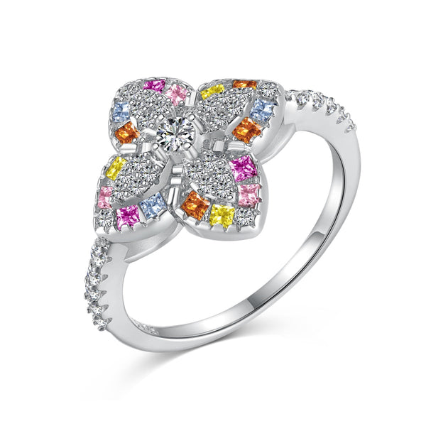 [Clover Jewelrys]Anillo de Banquete Lujoso con Forma de Flor Colorida