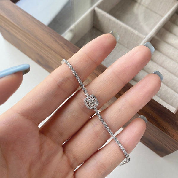 [Clover Jewelrys]Pulsera de banquete cuadrada deslumbrante y lujosa