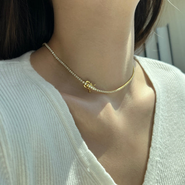 [Clover Jewelrys]Delicado Collar Tenis con Forma Redonda