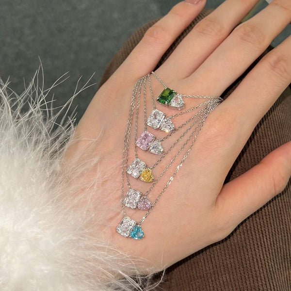 [Clover Jewelrys]Collar deslumbrante de forma cuadrada y de corazón
