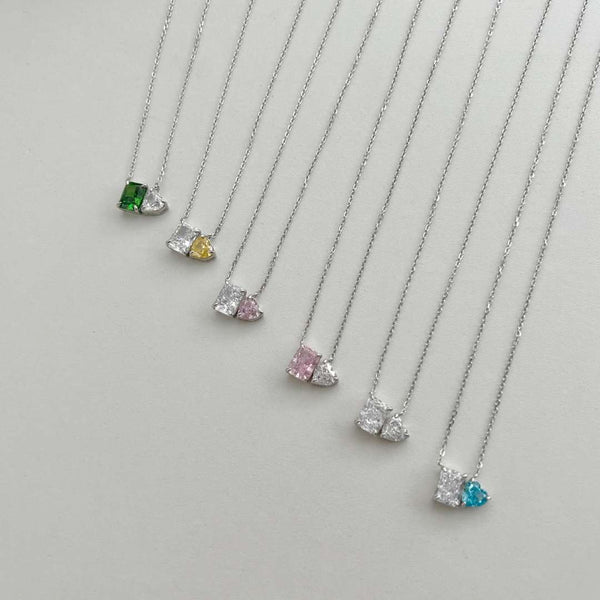 [Clover Jewelrys]Collar deslumbrante de forma cuadrada y de corazón