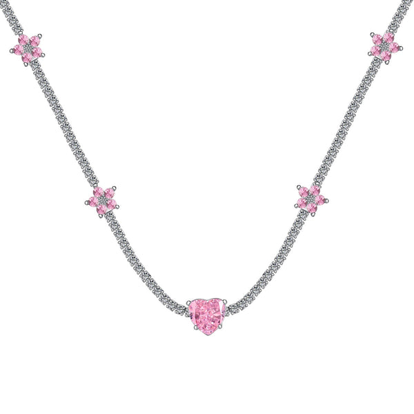 [Clover Jewelrys]Collar de flor y corazón rosa deslumbrante