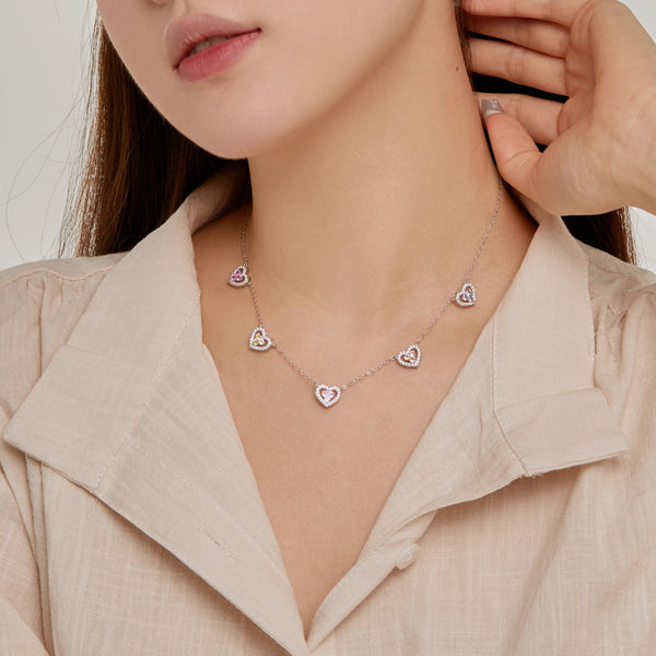 [Clover Jewelrys]Collar Brillante de Cinco Corazones