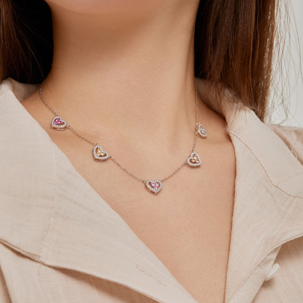 [Clover Jewelrys]Collar Brillante de Cinco Corazones