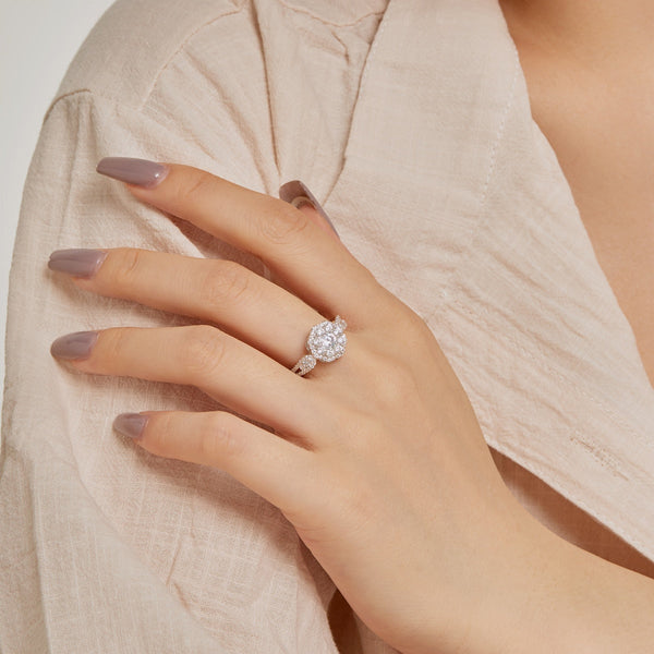[Clover Jewelrys]Anillo de Boda Delgado con Forma de Flor y Corte Redondo de Colores
