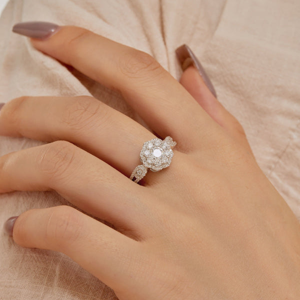 [Clover Jewelrys]Anillo de Boda Delgado con Forma de Flor y Corte Redondo de Colores