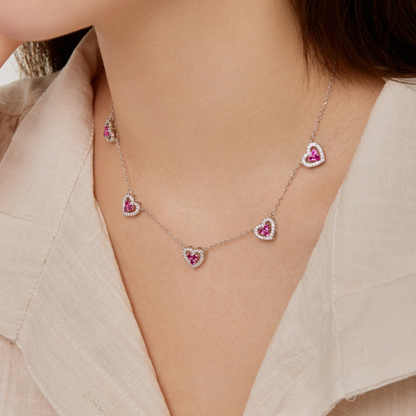 [Clover Jewelrys]Collar Brillante de Cinco Corazones