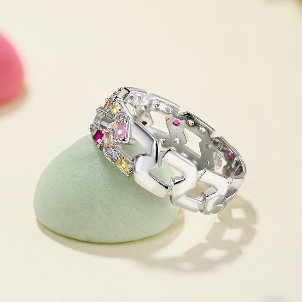 [Clover Joyas] Anillo diario de corte esmeralda vibrante y brillante
