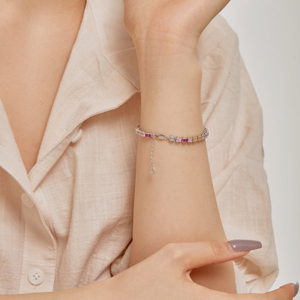 [Clover Jewelrys]Delicada pulsera de fiesta con corte esmeralda y colorida