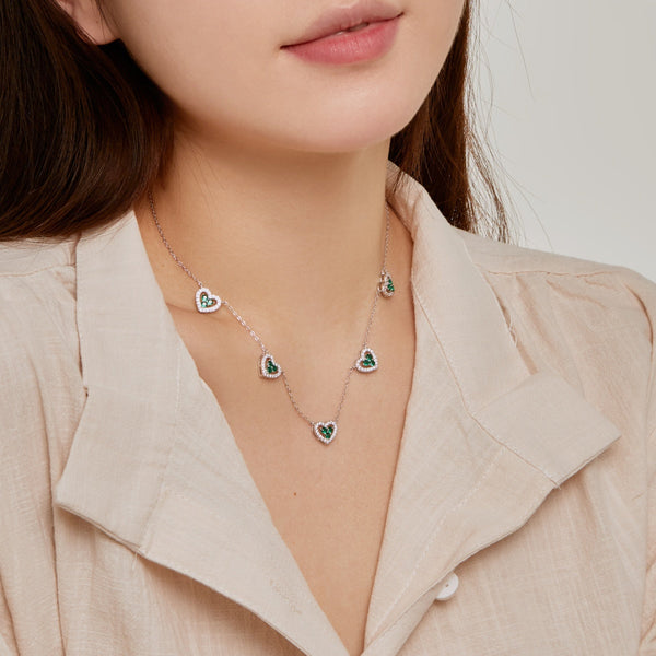 [Clover Jewelrys]Collar Brillante de Cinco Corazones