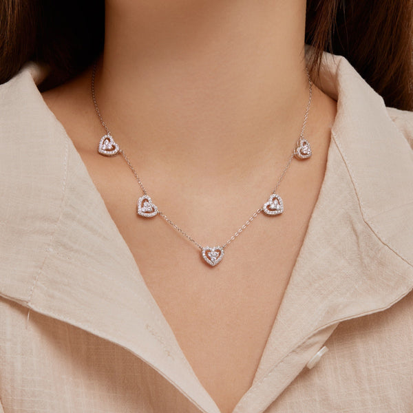[Clover Jewelrys]Collar Brillante de Cinco Corazones