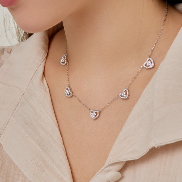 [Clover Jewelrys]Collar Brillante de Cinco Corazones