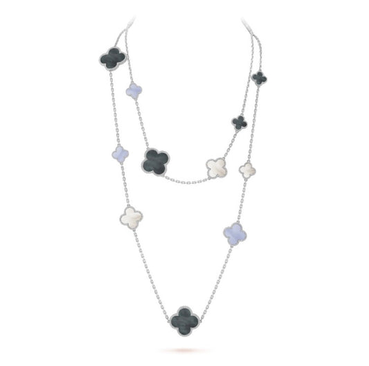 [Kincade Jewelrys]CLOVER 16 MOTIF CHALCEDONY MOP SILVER NECKLACE