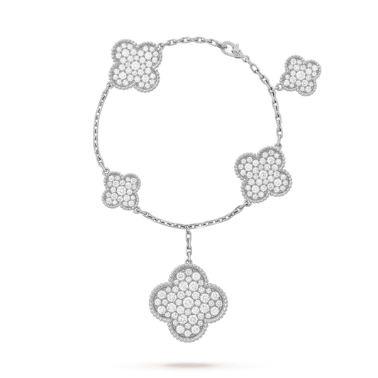 [Kincade Jewelrys]CLOVER 6 MOTIFS SILVER DIAMOND BRACELET