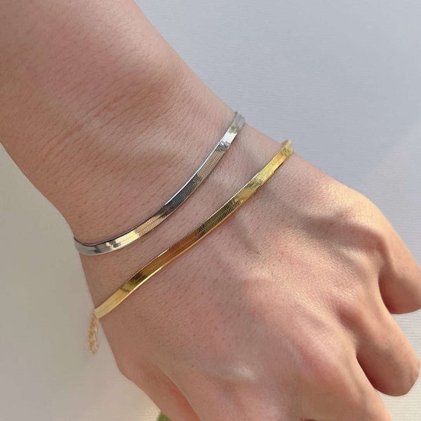 [Clover Jewelrys]Collar de hoja de cadena de hueso de serpiente plana