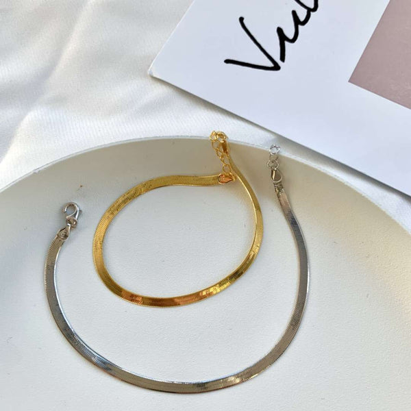 [Clover Jewelrys]Collar de hoja de cadena de hueso de serpiente plana