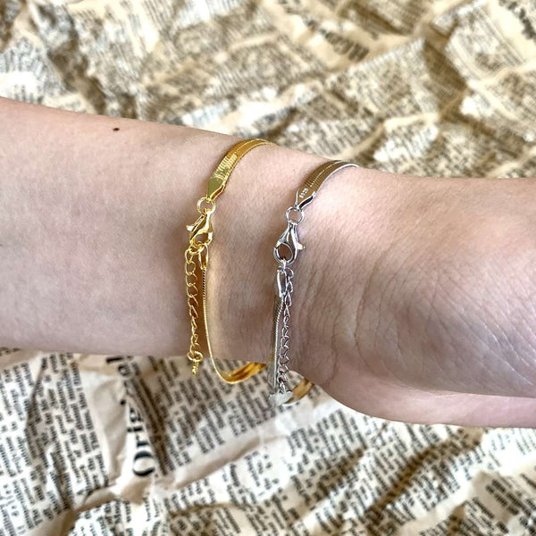 [Clover Jewelrys]Collar de hoja de cadena de hueso de serpiente plana