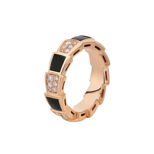 [Kincade Jewelrys]SERPENTI RING PINK GOLD BLACK MOP DIAMOND PAVED 4MM