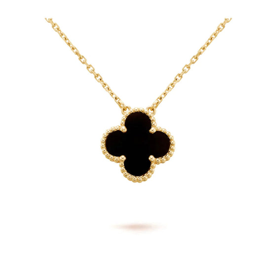 [Kincade Jewelrys]CLOVER 15MM BLACK ONYX SINGLE FLOWER NECKLACE