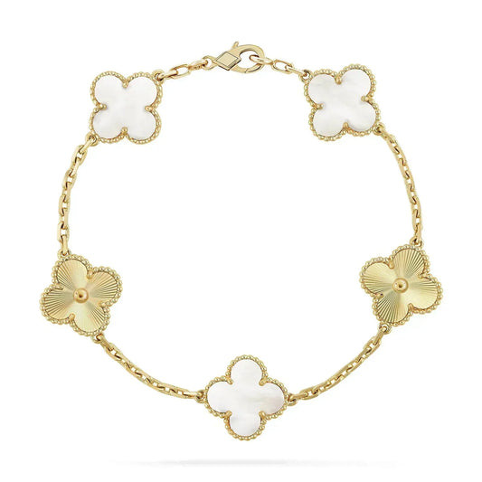 [Kincade Jewelrys]CLOVER BRACELET 5 MOTIF WHITE MOP PINK GOLD