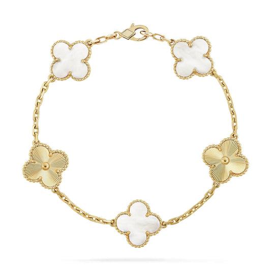 [Kincade Jewelrys]CLOVER 5 MOTIF WHITE MOP LASER BRACELET
