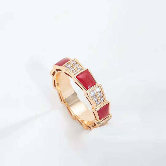 [Kincade Jewelrys]SERPENTI RING PINK GOLD CARNELIAN DIAMOND PAVED 4MM