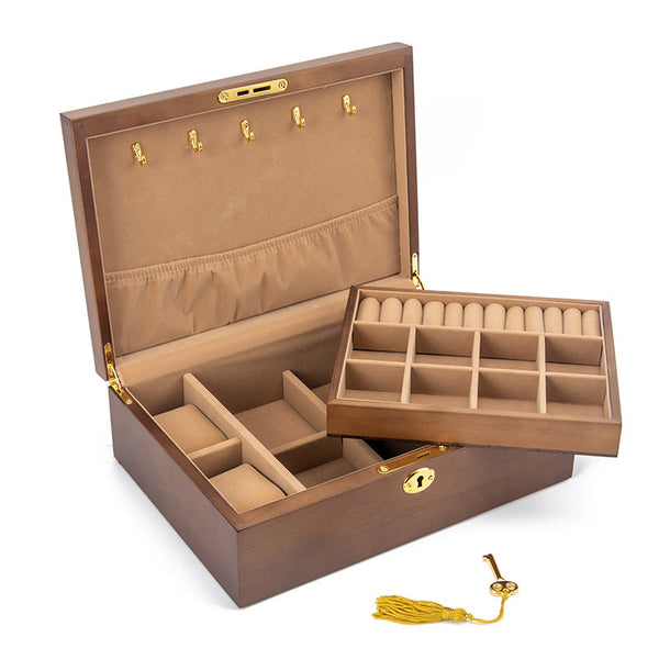 CAJA DE ALMACENAMIENTO DE JOYAS RETRO DE MADERA MACIZA CON CERRADURA