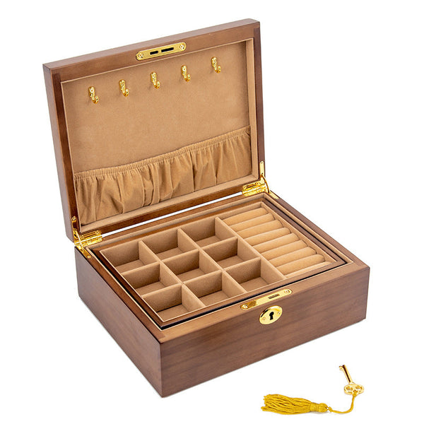 CAJA DE ALMACENAMIENTO DE JOYAS RETRO DE MADERA MACIZA CON CERRADURA