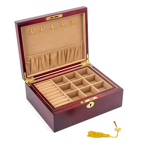 CAJA DE ALMACENAMIENTO DE JOYAS RETRO DE MADERA MACIZA CON CERRADURA