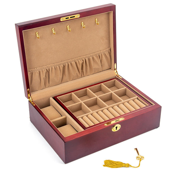 CAJA DE ALMACENAMIENTO DE JOYAS RETRO DE MADERA MACIZA CON CERRADURA