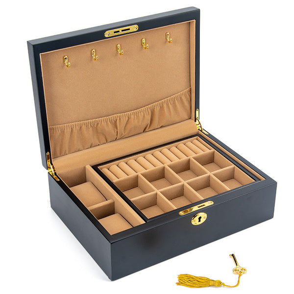 CAJA DE ALMACENAMIENTO DE JOYAS RETRO DE MADERA MACIZA CON CERRADURA