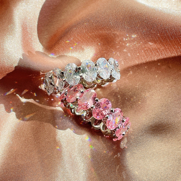 [Clover Jewelrys]Anillo de tenis delicado con talla cojín alargada
