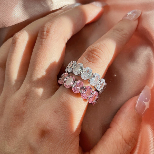 [Clover Jewelrys]Anillo de tenis delicado con talla cojín alargada